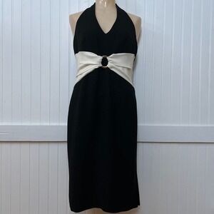 Donna Morgan‎ Black Dress Hoco Club White Halter Formal Dance Prom Wedding 4 LBD